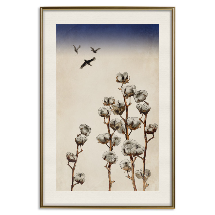 Poster Cotton Branches - beautiful composition with plants and birds against a sky background 129380 additionalImage 20