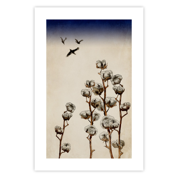 Poster Cotton Branches - beautiful composition with plants and birds against a sky background 129380 additionalImage 25