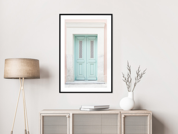 Wall Poster Minty Invitation - turquoise door against pastel architecture background 129480 additionalImage 23