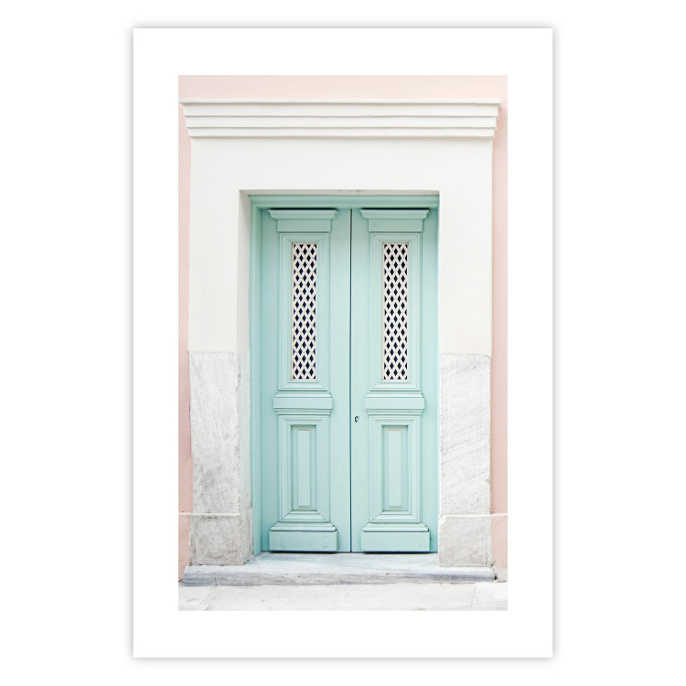 Wall Poster Minty Invitation - turquoise door against pastel architecture background 129480 additionalImage 25
