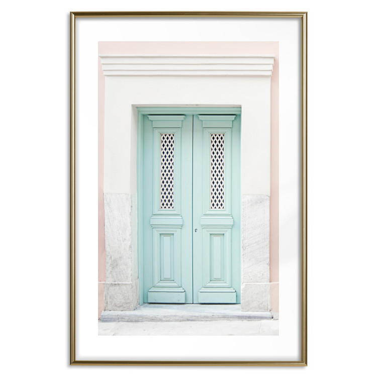 Wall Poster Minty Invitation - turquoise door against pastel architecture background 129480 additionalImage 16