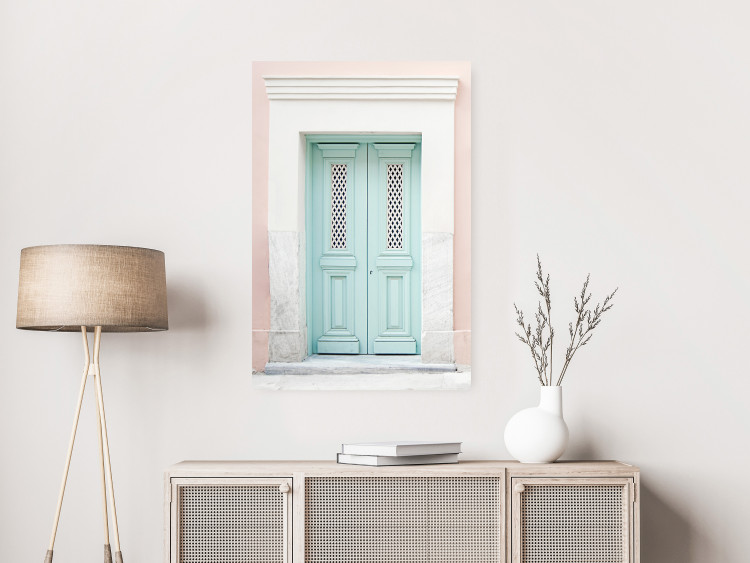 Wall Poster Minty Invitation - turquoise door against pastel architecture background 129480 additionalImage 2