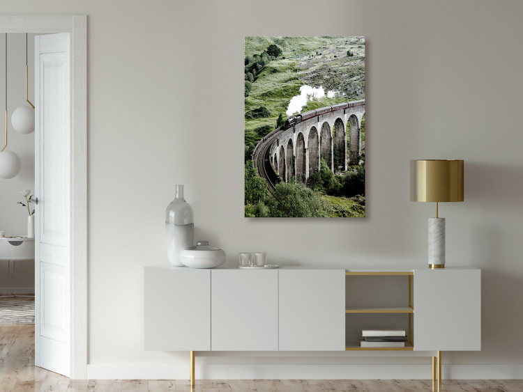 Canvas Art Print Journey Through Time (1-piece) Vertical - landscape of a bridge with a train 130280 additionalImage 3