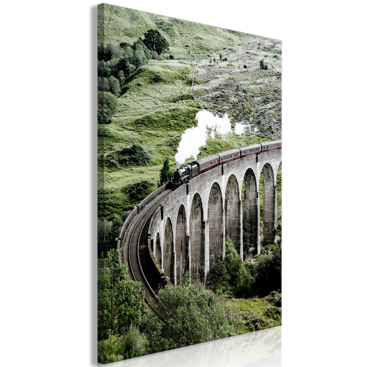 Canvas Art Print Journey Through Time (1-piece) Vertical - landscape of a bridge with a train 130280 additionalImage 2