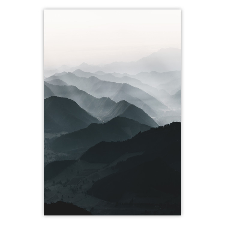 Wall Poster Parallel Ridges - dark mountain landscape against a bright light background 130380