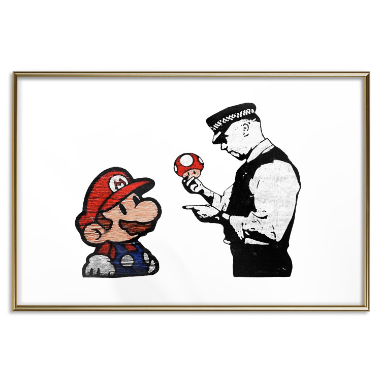 Poster Banksy: Mushroom Picker - colorful character and black policeman on a white background 132480 additionalImage 16