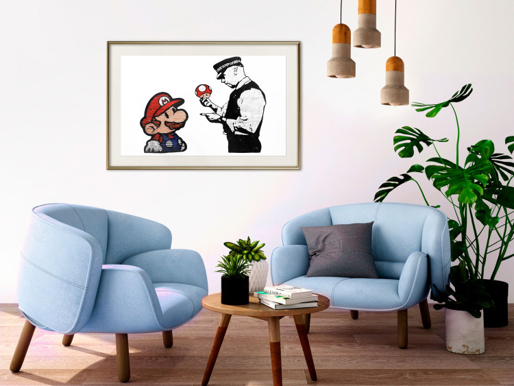 Poster Banksy: Mushroom Picker - colorful character and black policeman on a white background 132480 additionalImage 21