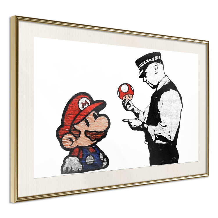 Poster Banksy: Mushroom Picker - colorful character and black policeman on a white background 132480 additionalImage 2
