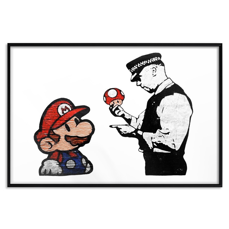 Poster Banksy: Mushroom Picker - colorful character and black policeman on a white background 132480 additionalImage 24