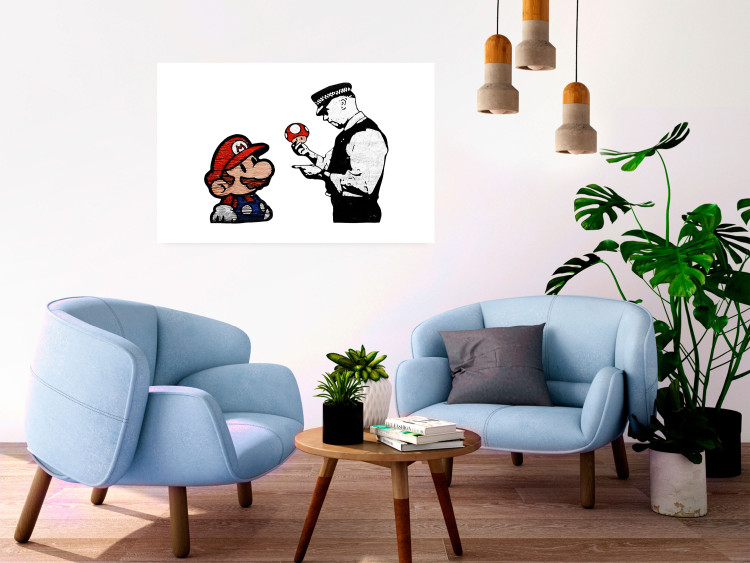Poster Banksy: Mushroom Picker - colorful character and black policeman on a white background 132480 additionalImage 4