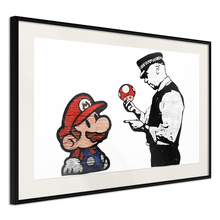 Poster Banksy: Mushroom Picker - colorful character and black policeman on a white background 132480 additionalImage 3