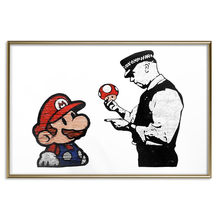Poster Banksy: Mushroom Picker - colorful character and black policeman on a white background 132480 additionalImage 20