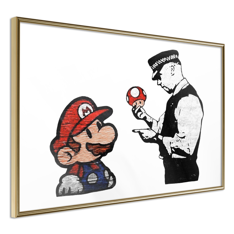 Poster Banksy: Mushroom Picker - colorful character and black policeman on a white background 132480 additionalImage 12