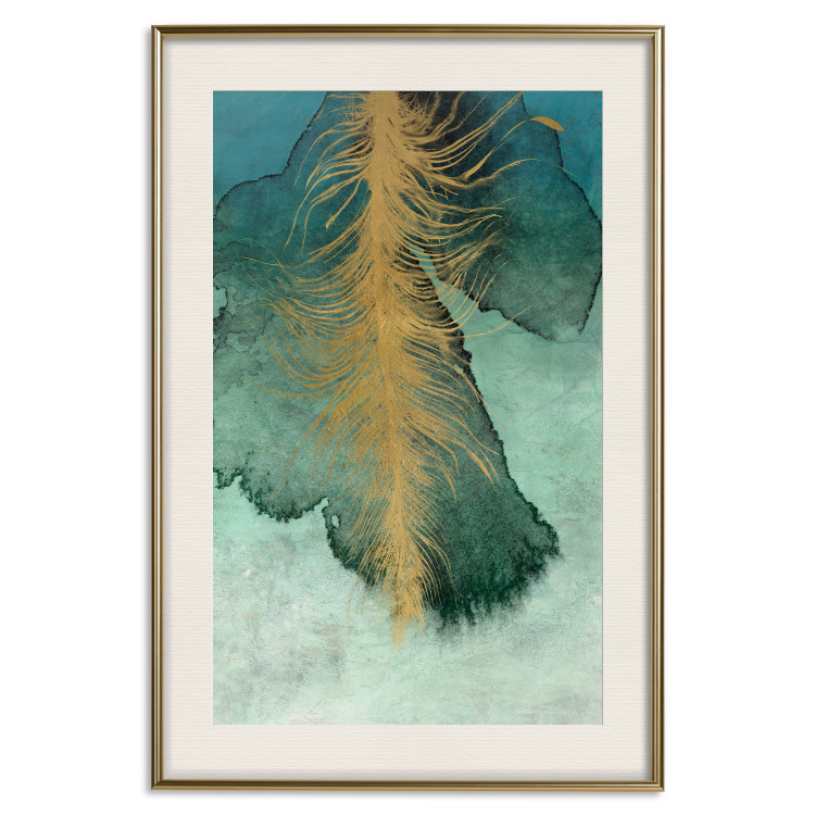 Poster Celestial Composition - golden feather on abstract blue background 134980 additionalImage 22