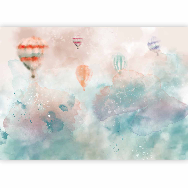 Wall Mural Dreamland - watercolour landscape with tents and balloons for children 135480 additionalImage 1