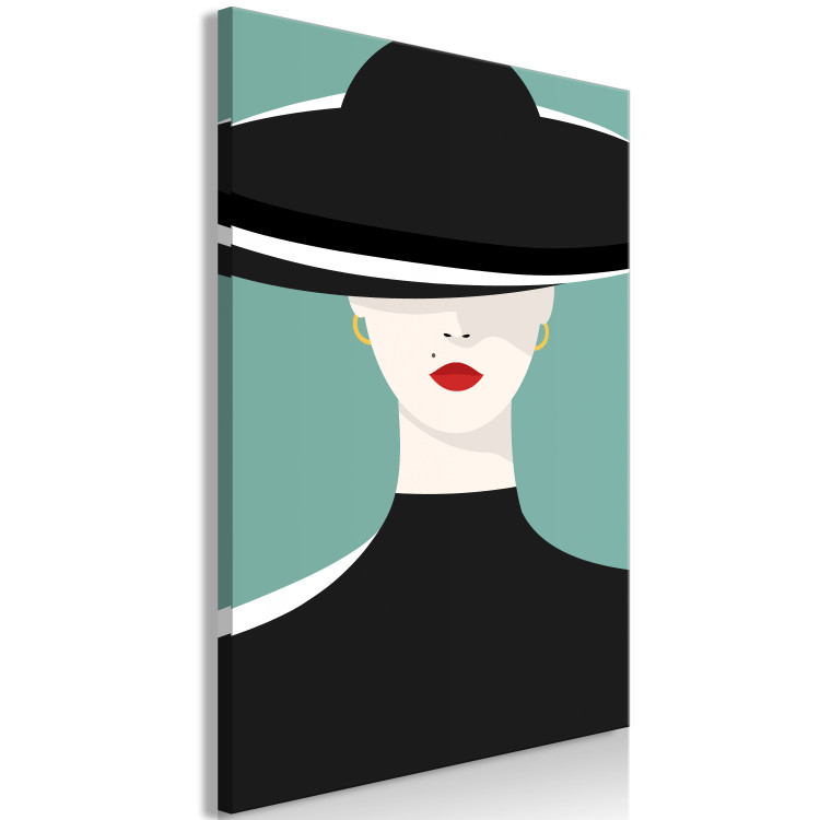 Canvas Femininity (1-piece) Vertical - portrait of a woman with a black hat 135680 additionalImage 2
