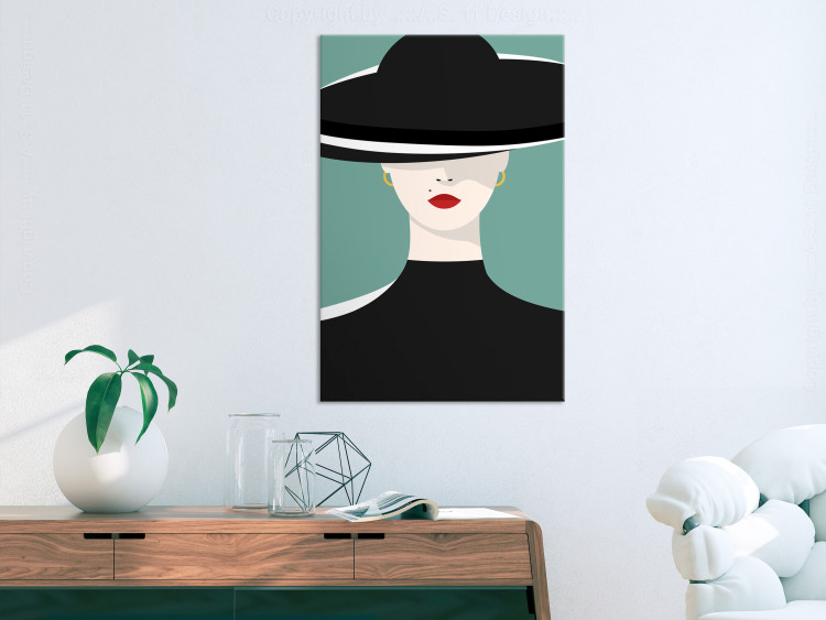 Canvas Femininity (1-piece) Vertical - portrait of a woman with a black hat 135680 additionalImage 3