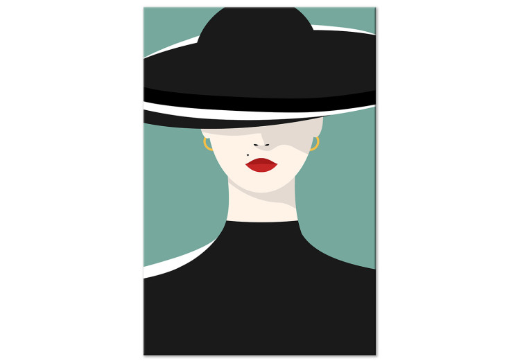 Canvas Femininity (1-piece) Vertical - portrait of a woman with a black hat 135680