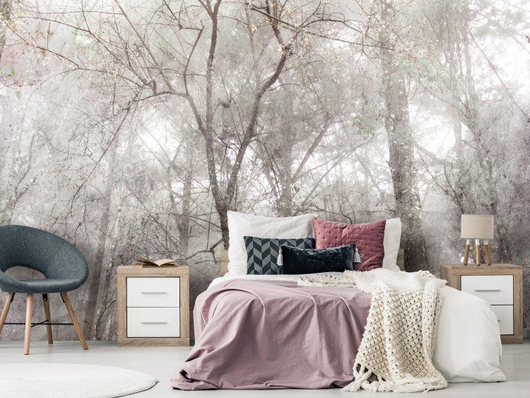 Wall Mural Crown of trees - grey landscape in a forest full of trees in vintage style 137880