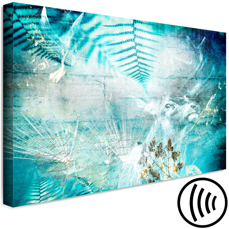 Canvas Art Print Turquoise Ferns (1-piece) Wide - abstraction with a deer 138280 additionalImage 6