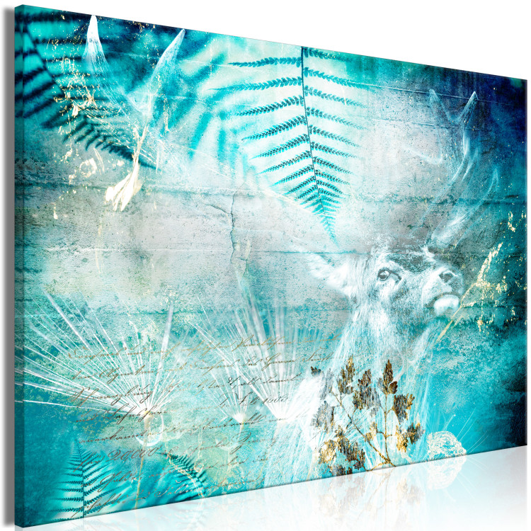 Canvas Art Print Turquoise Ferns (1-piece) Wide - abstraction with a deer 138280 additionalImage 2