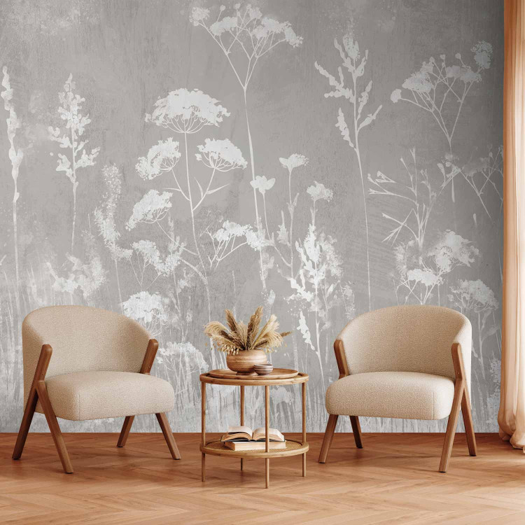 Wall Mural Delicate face of the meadow - a composition in white and gray 138580