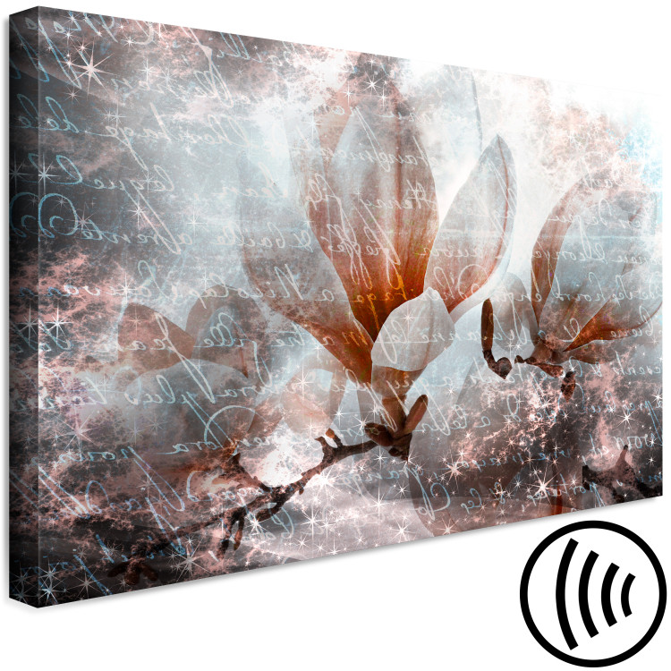 Canvas Print Magnolia (1-piece) - pink flowers and inscriptions on an abstract background 144780 additionalImage 6