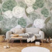 Photo Wallpaper Dense Roses - Painted Large Flowers in Shades of Green on a Gray Background 145180