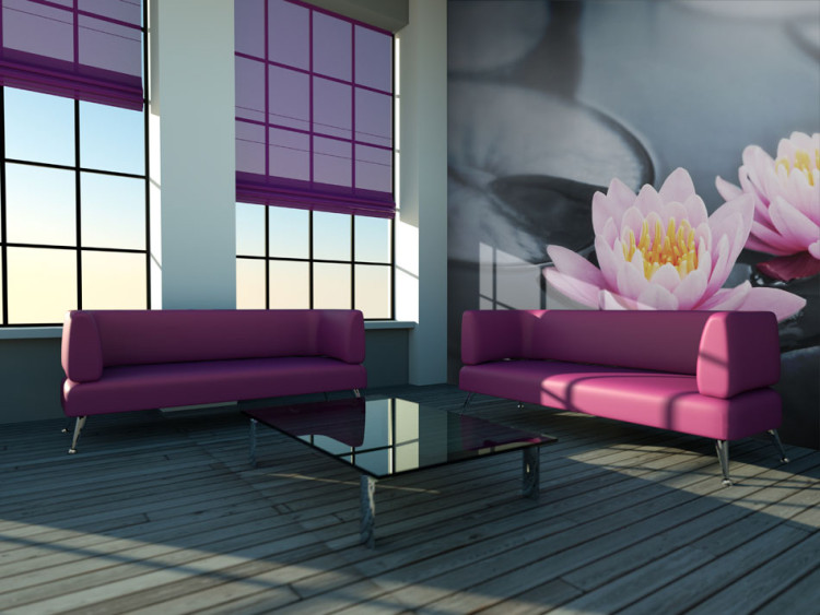 Photo Wallpaper Lotus flower - Nature Theme bringing Zen to the living room on a gray background 60680