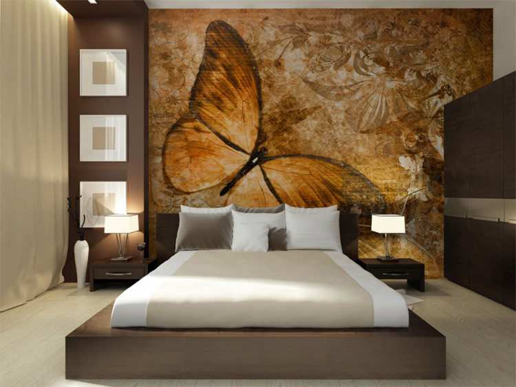 Wall Mural Insect World - Beautiful butterfly on a background with floral patterns in sepia 61280