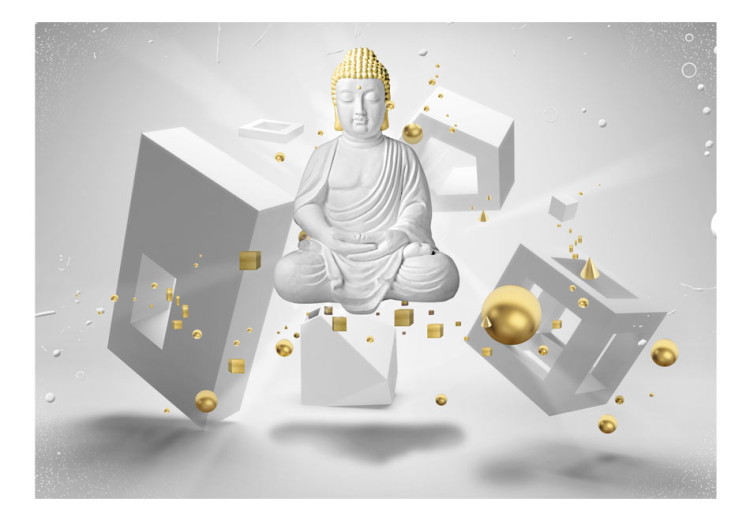 Wall Mural Orient - Buddha sculpture on a background in grey with geometric figures 97080 additionalImage 1