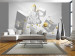 Wall Mural Orient - Buddha sculpture on a background in grey with geometric figures 97080