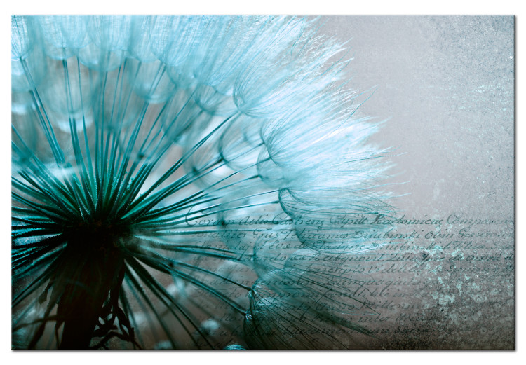 Canvas Art Print Blue Delicacy - Romantic Dandelion Flower with Retro Inscriptions 97580