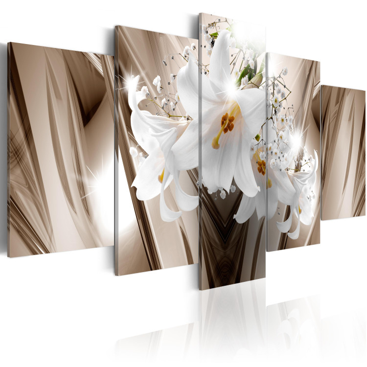 Canvas Art Print Trapped Lily - Abstraction of Flowers on Brown Background with Gleam Motif 97880 additionalImage 2