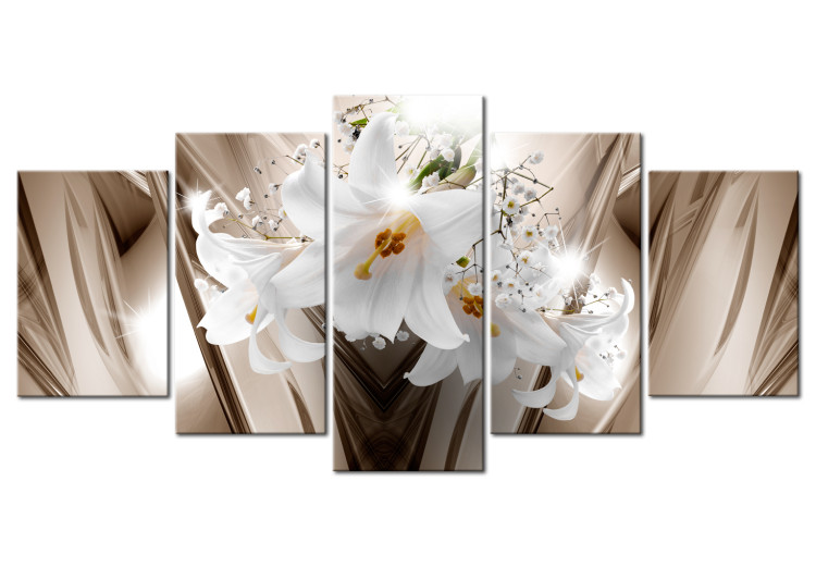 Canvas Art Print Trapped Lily - Abstraction of Flowers on Brown Background with Gleam Motif 97880
