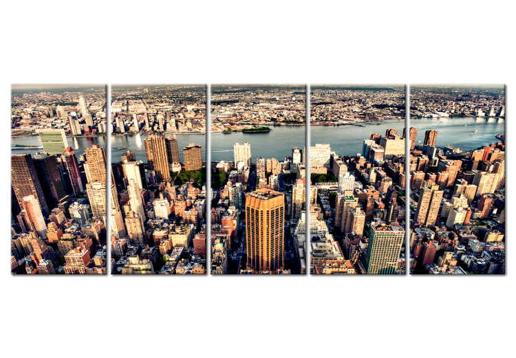 Canvas Art Print Flight Over New York (5-piece) - Bird's Eye View of the City 98580