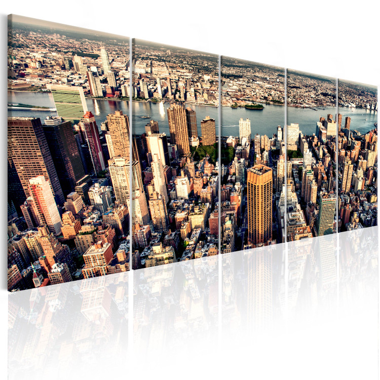 Canvas Art Print Flight Over New York (5-piece) - Bird's Eye View of the City 98580 additionalImage 2