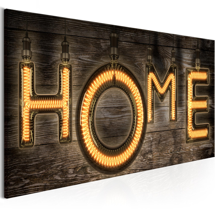 Canvas Print Bulb Home - Bright Inscription on Wooden Texture in Vintage Style 107290 additionalImage 2