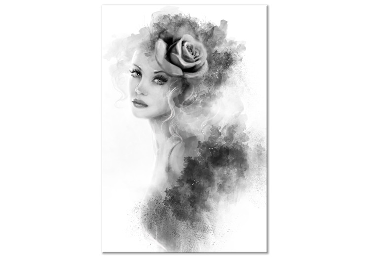 Canvas Print Rose in Hair (1-part) - Portrait of Woman in Watercolors 114990