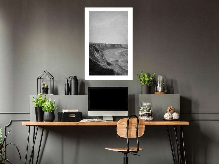 Poster Seaside Cliff - black and white seascape with rocky coastline 116490 additionalImage 2