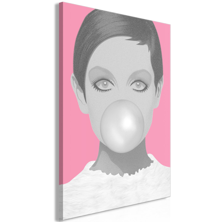 Canvas Bubble gum - portrait of a woman in pink and gray tones 117490 additionalImage 2