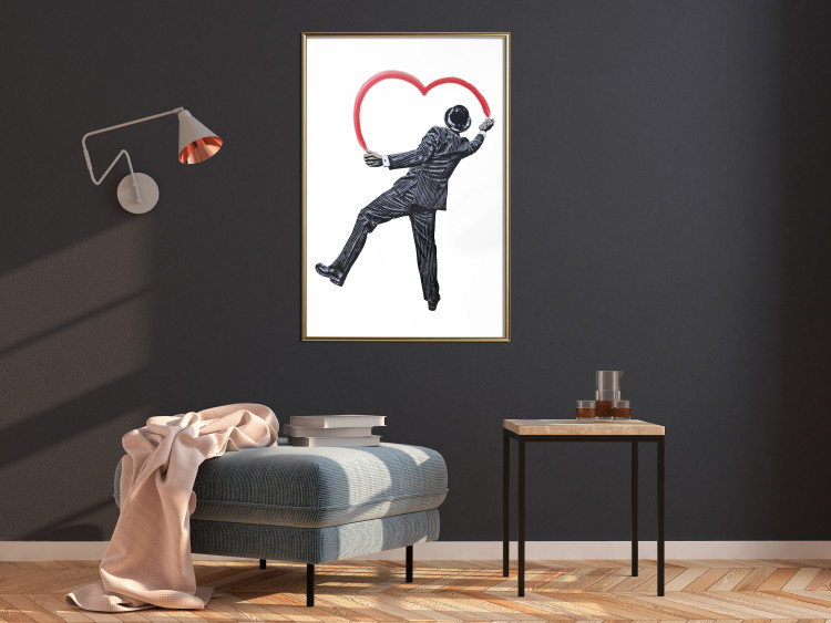 Wall Poster Elegant Graffiti Artist - heart and man in a suit in Banksy style 118690 additionalImage 7