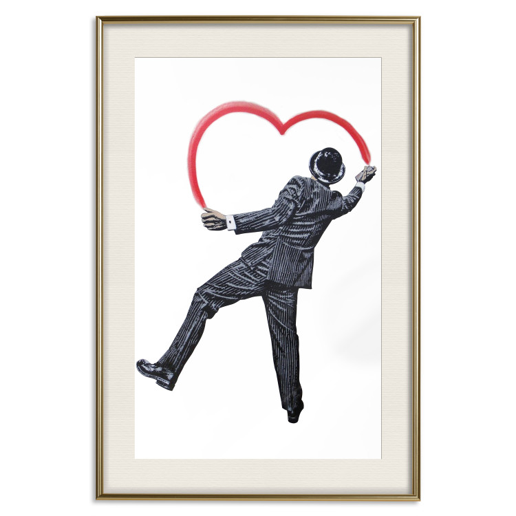 Wall Poster Elegant Graffiti Artist - heart and man in a suit in Banksy style 118690 additionalImage 19