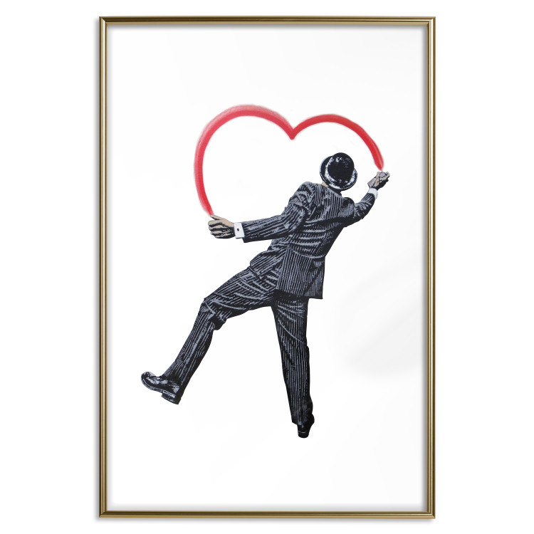 Wall Poster Elegant Graffiti Artist - heart and man in a suit in Banksy style 118690 additionalImage 16