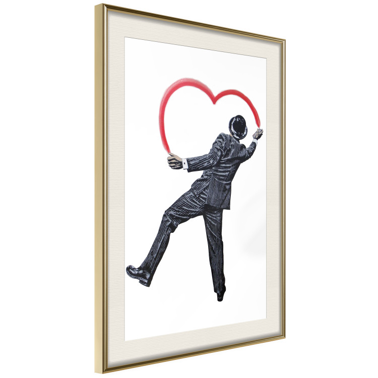 Wall Poster Elegant Graffiti Artist - heart and man in a suit in Banksy style 118690 additionalImage 2