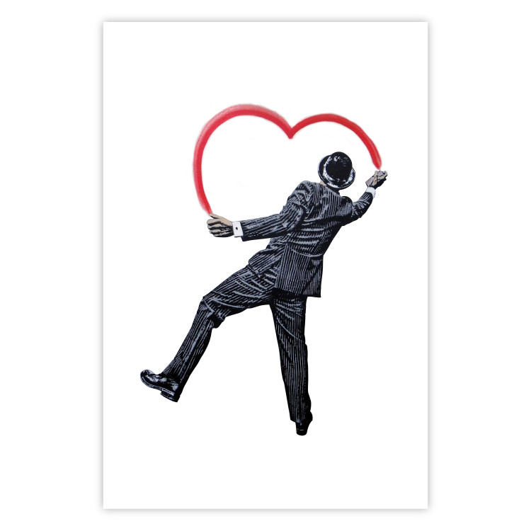 Wall Poster Elegant Graffiti Artist - heart and man in a suit in Banksy style 118690 additionalImage 25