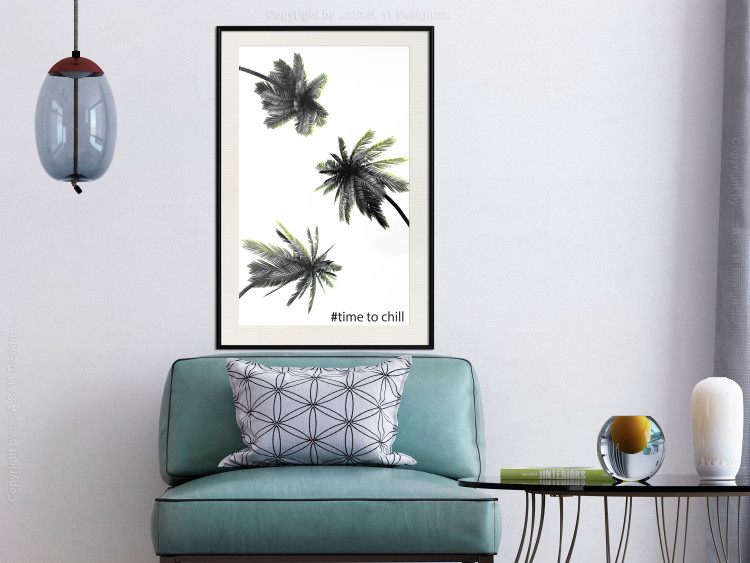 Wall Poster Carefree Moments - tropical palms and black inscriptions on a white background 122290 additionalImage 22