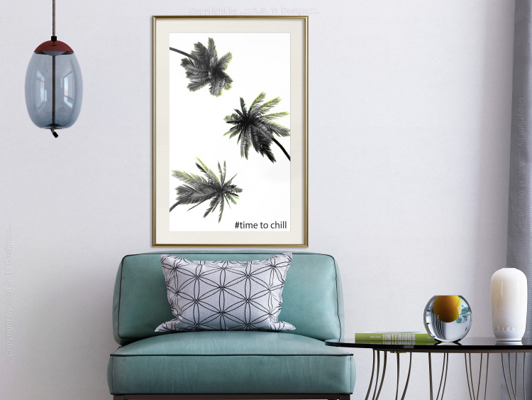Wall Poster Carefree Moments - tropical palms and black inscriptions on a white background 122290 additionalImage 21