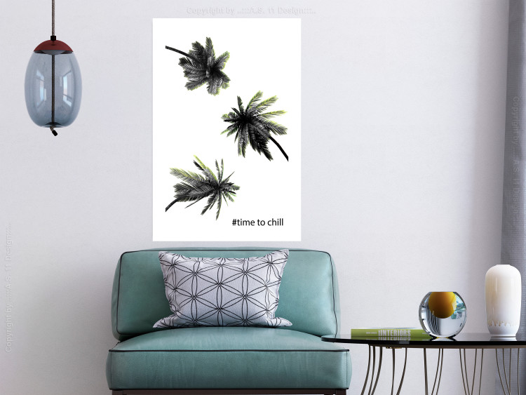 Wall Poster Carefree Moments - tropical palms and black inscriptions on a white background 122290 additionalImage 2