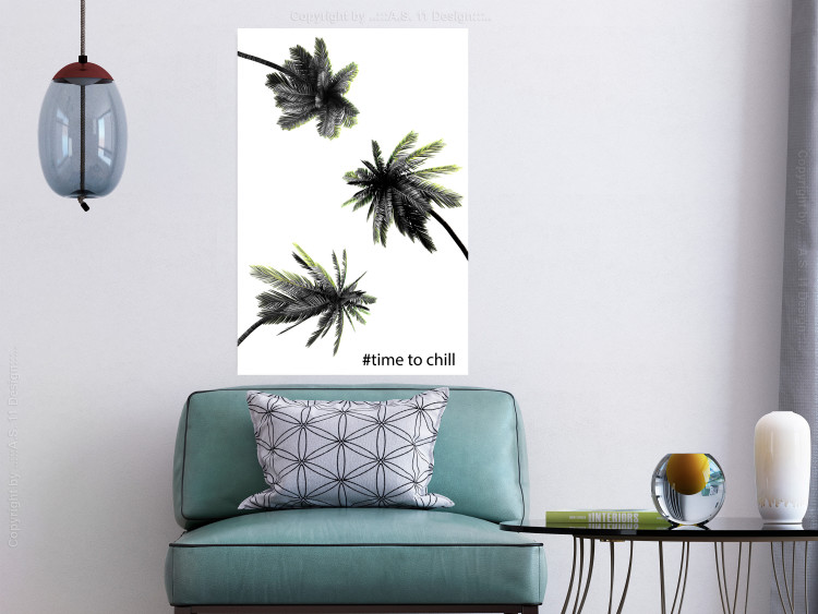 Wall Poster Carefree Moments - tropical palms and black inscriptions on a white background 122290 additionalImage 17